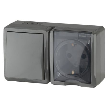 блок 1-клавишный выключатель и розетка ЭРА Эксперт IP54 с/з серый зажим для крышки бардачка ручка замка в сборе для suzuki sx4 swift 2007 2013 серый 7343063 j02p4z 7343063 запасные части j02v6n