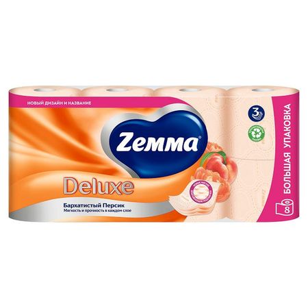 бумага туалетная ZEWA Deluxe 8шт в уп. 3-слойные 145 листов аромат персик