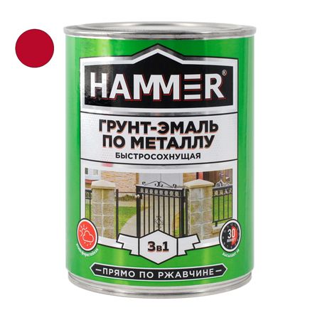 грунт-эмаль по металлу HAMMER 0,9кг красная, арт.ЭК000116571 эмаль термостойкая hammer kremny для металла 0 8кг   ral9004 арт эк000138079