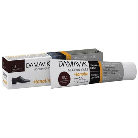 крем для обуви DАМАVIК в тубе с ланолином 40мл коричневый губка для обуви dамаviк silicone для гладкой