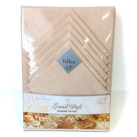 комплект столовый скатерть 1 шт 220х150см, салфетки 6шт 35х35см бежевый, арт.снт-220-6-050303 скатерть дорожка бежевая вязаная крючком полиэстер хлопок