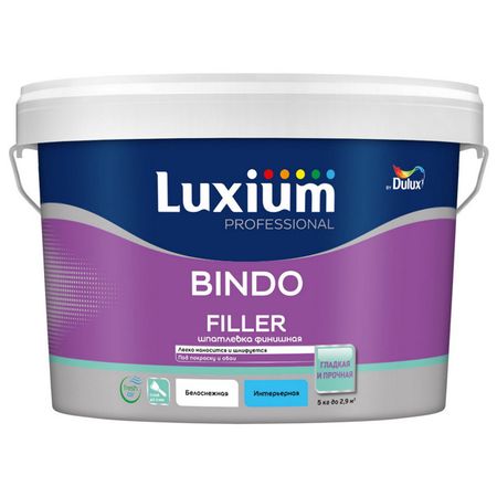 шпатлевка готовая LUXIUM Bindo Filler финишная 5кг, арт.50035265 шпатлевка готовая tikkurila euro filler влагостойкая 10л арт 700012221