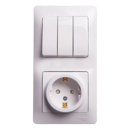 блок 3-клавишный выключатель и розетка SYSTEME ELECTRIC Glossa c/з белый блок 3 клавишный выключатель и розетка schneider electric glossa c з