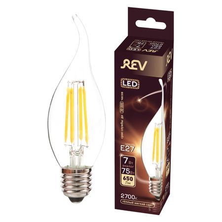 лампа филаментная REV 7Вт E27 560лм 2700K 220В свеча на ветру CA37 лампа филаментная эра 7вт e27 910лм 2700k 220в шар