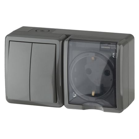 блок 2-клавишный выключатель и розетка ЭРА Эксперт IP54 с/з серый зажим для крышки бардачка ручка замка в сборе для suzuki sx4 swift 2007 2013 серый 7343063 j02p4z 7343063 запасные части j02v6n