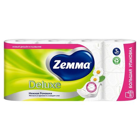 бумага туалетная ZEWA Deluxe 8шт в уп. 3-слойные 145 листов аромат ромашка