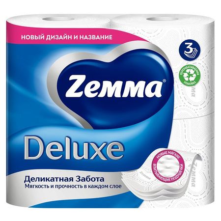бумага туалетная ZEWA Deluxe 4шт в уп. 3-слойные 145 листов без аромата