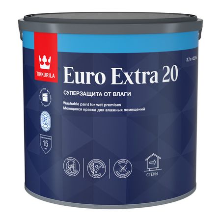 краска акриловая TIKKURILA Euro Extra 20 для стен и потолков база С 2,7л бесцветная, арт.700001109 краска акриловая tikkurila euro extra 20 для стен и потолков база с 2 7л бес ная арт 700001109