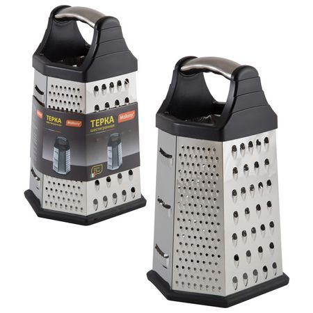 терка MALLONY 23см 6-ти гранная универсальная без поддона нерж.сталь, пластик черная терка mallony nimbus 24см плоская без поддона нерж