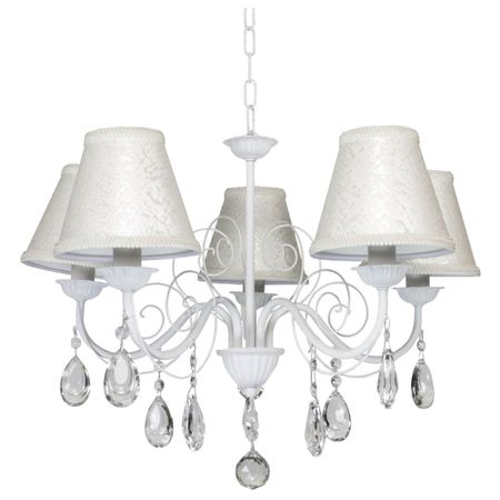 люстра подвесная Вензель 5хЕ14х40Вт абажур ткань на пластиковой основе белый