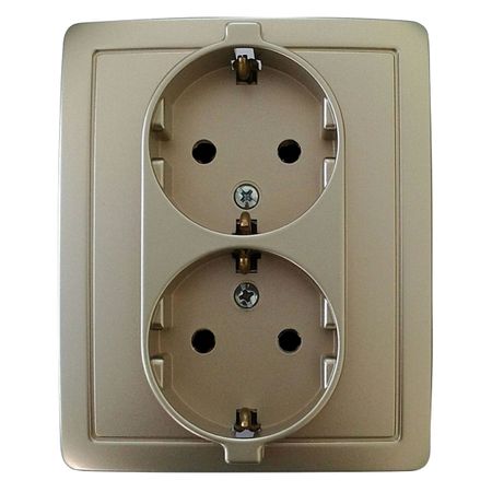 розетка 2 поста SIMON серия 15 с заземлением шампань
