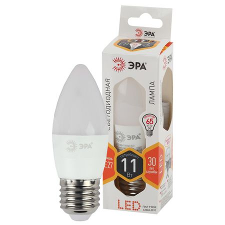 лампа светодиодная ЭРА 11Вт Е27 880Лм 2700К свеча лампа светодиодная эра 11вт е14 880лм 2700к шар
