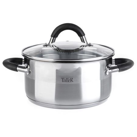 кастрюля TALLER Телфорд 3,1л 20см нерж.сталь стеклянная крышка индукция дуптон кабели медные 10см 20см 30см
