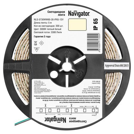 светодиодная лента NAVIGATOR 60 LED/м 12В 30Вт IP65 готовая 5м теплая белая asmtled светодиодная лента 5 м белая теплая белая