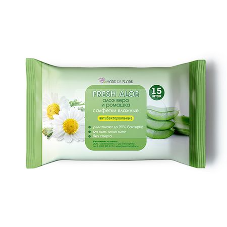 салфетки влажные MORE DE FLORE Fresh Aloe антибактериальные 15шт прокладки molped extra hygiene супер антибактериальные 7шт