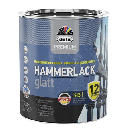 эмаль алкидная DUFA Hammerlack по ржавчине 0,75л RAL 6005 зеленый мох, арт.Н0000006417 эмаль алкидная декор патина престиж 0 2л натур золото арт эк000129863