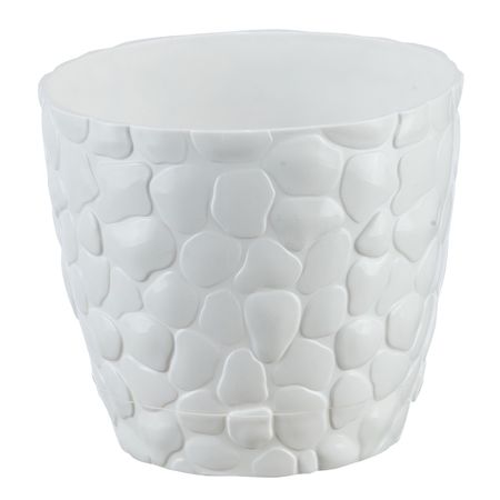 горшок с поддоном Камни 2,6л d18см h15,5см белый пластик светящиеся камни для сада 10 шт