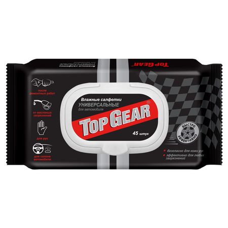 салфетки влажные TOP GEAR универсальные 20х16см 45шт шкант березовый 8х30мм 45шт