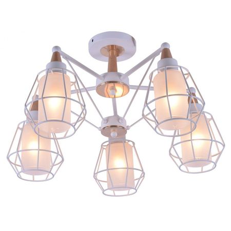 люстра потолочная JUPITER Эльбор 5х60Вт Е27 металл дерево белый шар maxijoy блестящий 100мм стекло белый