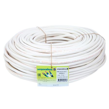 кабель ПВС ЭлПроКабель гибкий круглый 3х2,5 ГОСТ 10м белый кабель пвс элпрокабель гибкий круглый 2х1 5 гост 5м белый