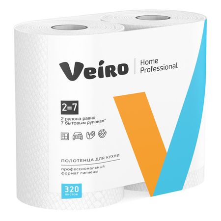 полотенца бумажные VEIRO Home Professional рулонные 2шт/уп. 2-слойные 32м 22х20см одноразовые сжатые полотенца uni home