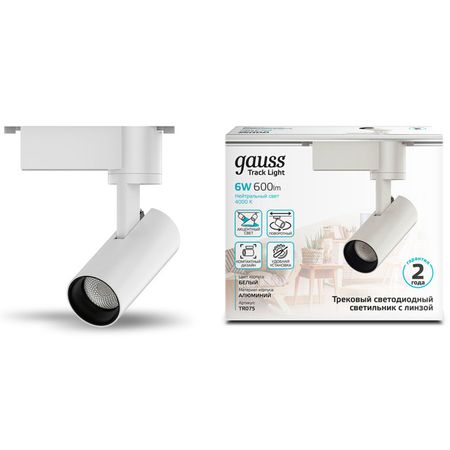 светильник трековый GAUSS Track 1х6Вт 600Лм 4000K 220В IP20 цилиндр белый диск dvd r smart track 10 шт
