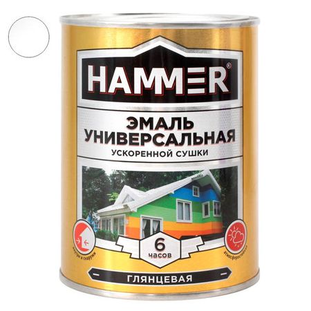 эмаль алкидная HAMMER ускоренной сушки 0,9кг  белая, арт.ЭК000135030 эмаль алкидная декор патина престиж 0 2л натур золото арт эк000129863