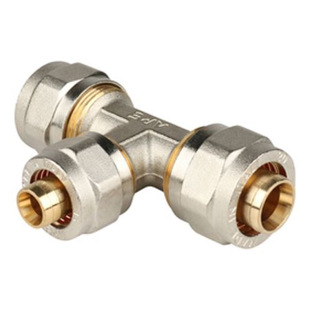 тройник обжим STOUT металлопластиковый 20х16х20 угольник обжим stout металлопластиковый 20х20