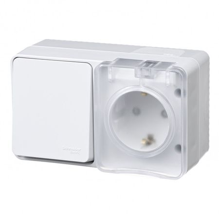 блок выключатель 1-клавишный и розетка с/з с/ш Atlas Design Profi54 горизонтальный белый переключатель 1 клавишный atlas design с и белый