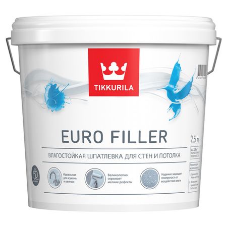 шпатлевка готовая TIKKURILA Euro Filler влагостойкая 2,5л, арт.700012219 шпатлевка готовая tikkurila euro filler влагостойкая 5л арт 700012220