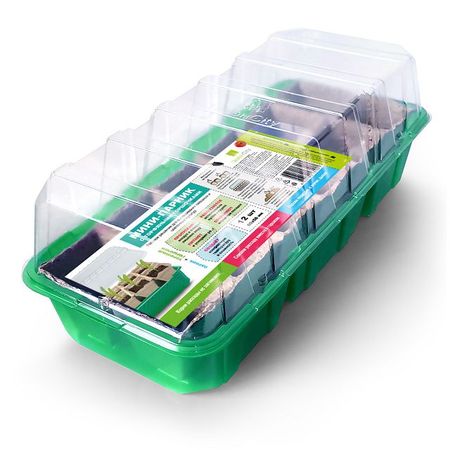 минипарник с торфяными горшками 39х16х7,5см 12ячеек зелёный