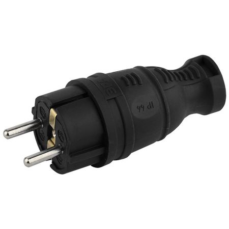 вилка прямая каучук ЭРА с заземлением 16А IP44 черная вилка штепсельная ne ad 16а 250в ip44 прямая с з евро каучук красный