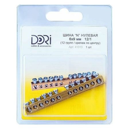 шина нулевая DORI N 12 отверстий 1шт латунь шина нулевая dori на 2 х угловых изоляторах 8 отверстий 1шт
