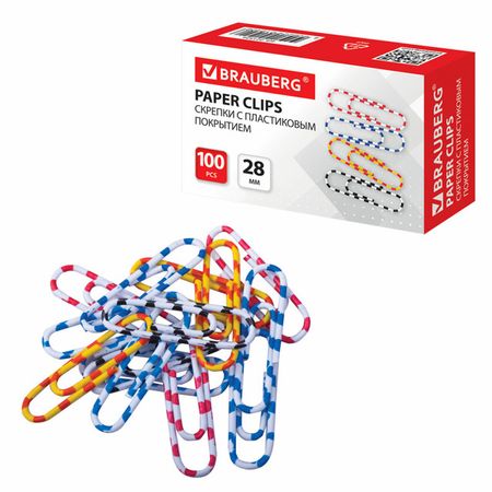 скрепки BRAUBERG 28мм 100шт мультиколор скрепки для скрапбукинга 50 шт