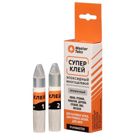 супер-клей эпоксидный MASTERTEKS двухкомпонентный многоцелевой 10г бесцветный, арт.9753329