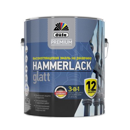 эмаль алкидная DUFA Hammerlack по ржавчине 2,5л RAL 9010 белая, арт.Н0000004452 эмаль алкидная dufa hammerlack по ржавчине 0 75л ral 9006 серебристая арт н0000007178