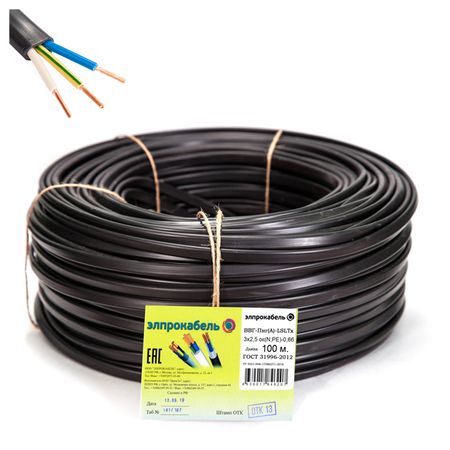 кабель ВВГп-нг(А) LSLTx ЭлПроКабель твердый плоский негорючий низкотоксичный 3x2,5 ГОСТ 100м черный huano микропереключатель кнопки мыши 90м 100м