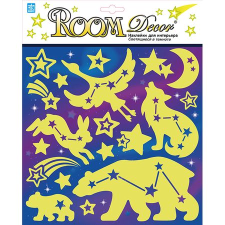 наклейка ROOMDECOR Светящиеся созвездия 25х25см, арт.RKA 3407 светящиеся открытки sjmandun 30 шт