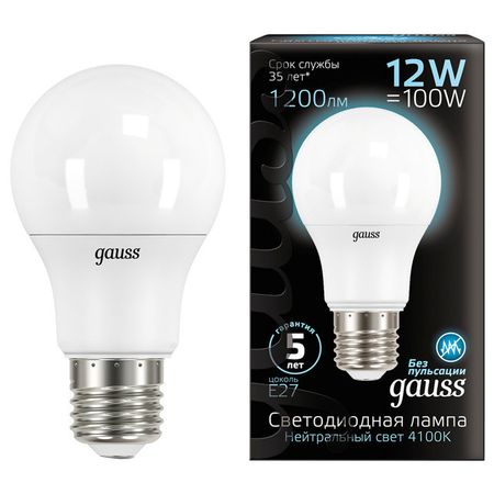 лампа GAUSS 12Вт E27 LED 1200Лм 4100K A60 груша otdiode 45mil rgbw светодиоды 4вт 12вт