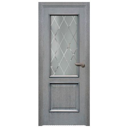 полотно дверное РЖЕВДОРС Вельми 1 109 ПО 700мм Серая патина шпон дуба лак стекло Диамант деревянные крючки из дуба