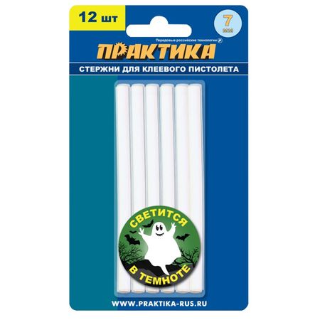 стержни клеевые ПРАКТИКА 7х100мм 12шт светящиеся в темноте миниатюрные светящиеся грибы из канифоли