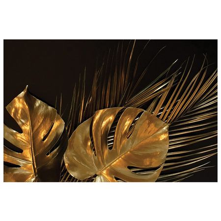постер ЗОЛОТЫЕ ЛИСТЬЯ 2 канвас 600х900мм искусственные золотые листья eqianao