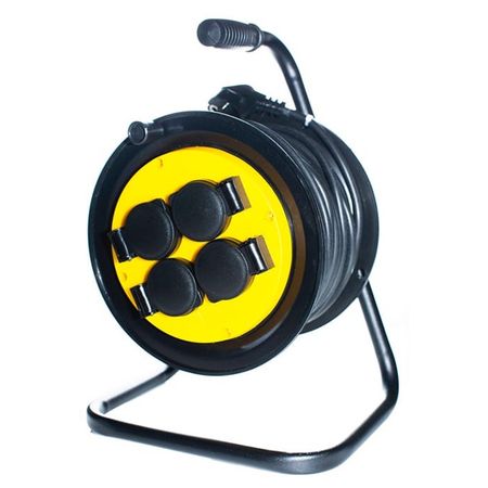 удлинитель на катушке РЕАЛЬНАЯ ЭЛЕКТРИКА 4 гнезда ПВС с/з IP44 3х1,5мм 50 м удлинитель реальная электрика 20м 3 гнезда уличный с з пвс 16а ip44 3х1 5кв мм