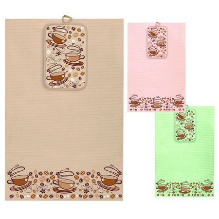 комплект кухонный Кофе полотенце и прихватка в ассортименте (разные цвета), арт. НК-45-Кофе полотенце кухонное ваф гуси 35х60см белое арт 102 гуси