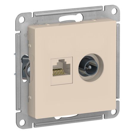 розетка двойная телевизионная и компьютерная SYSTEME ELECTRIC Atlas Design RJ45 категория 5е бежев zoerax rj45 разъем cat8 без инструмента