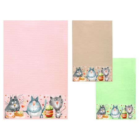 полотенце кухонное ваф. Коты 35х60см в ассортименте (разные цвета), арт. 102-Коты полотенце кухонное ваф гуси 35х60см белое арт 102 гуси