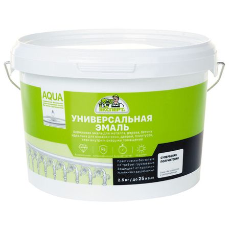 эмаль акриловая ЭКСПЕРТ универсальная полуматовая 2,5кг база А, арт.27566 эмаль акриловая эксперт универсальная полу  1кг база а арт 27564