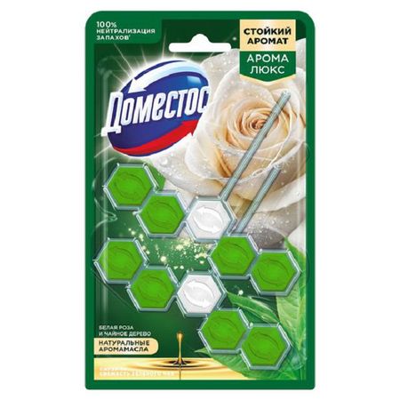 подвеска для унитаза ДОМЕСТОС Пауэр 5 Свежесть зеленого чая Белая роза и Чайное дерево 2х50г