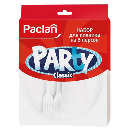 набор PACLAN Party Classic: вилка,стакан,тарелка 16,5см пластик на 6 персон