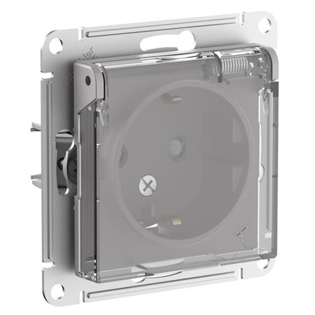 розетка SYSTEME ELECTRIC Atlas Design с/з с/ш с прозр.крышкой алюминий розетка 1 пост systeme electric atlas design с з с ш алюминий